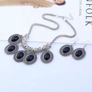 Black Gemstone Necklace and Earring Set